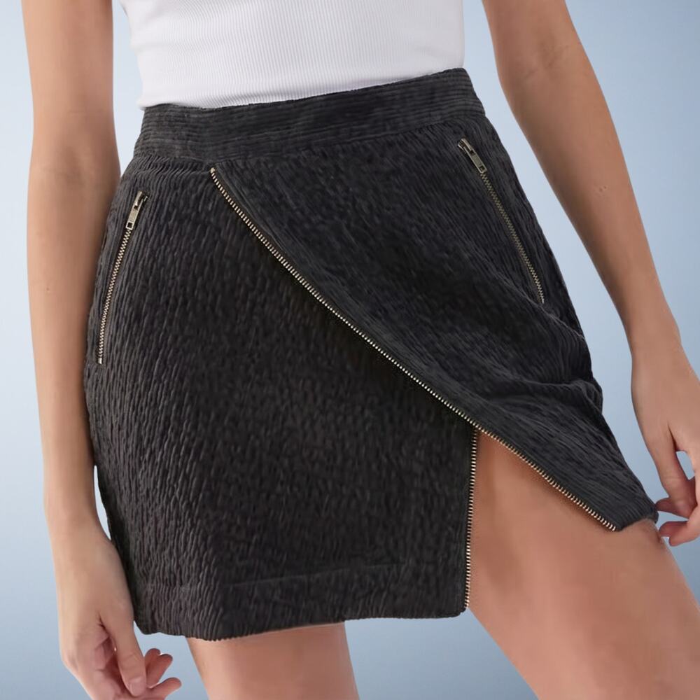 Urban Outfitters Joan Textured Asymmetrical Corduroy Black Mini Skirt XS
